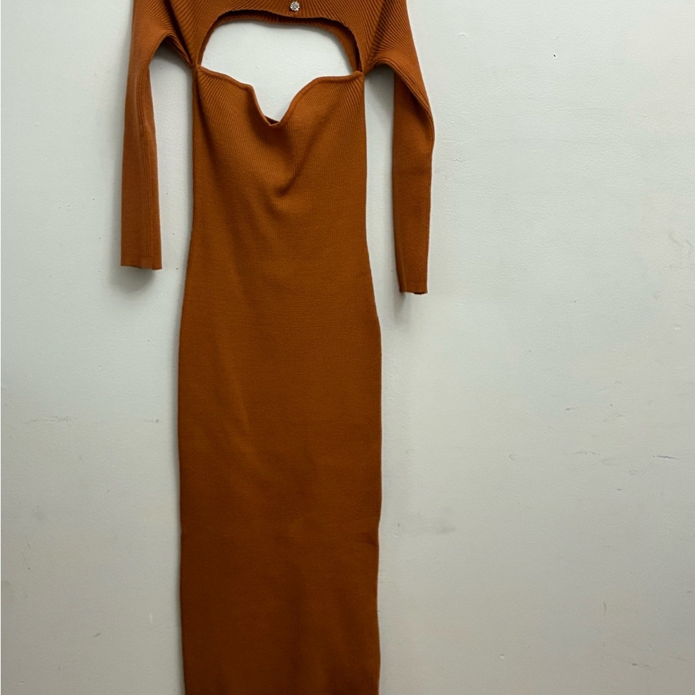 Fashion Nova Brown Asymmetrical Neck Bodycon Dress